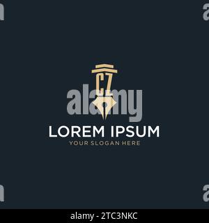 CZ monogram initial logo with fountain pen and pillar style design ideas Stock Vector