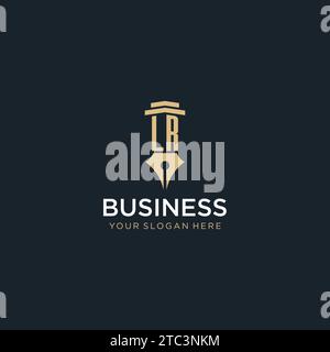 LR monogram initial logo with fountain pen and pillar style design ideas Stock Vector