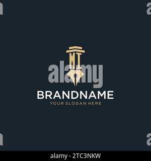 MI monogram initial logo with fountain pen and pillar style design ideas Stock Vector