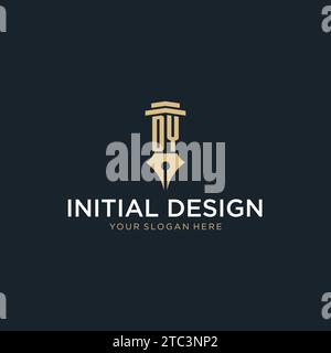 DY monogram initial logo with fountain pen and pillar style design ideas Stock Vector