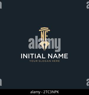 NF monogram initial logo with fountain pen and pillar style design ideas Stock Vector