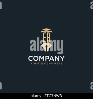 EA monogram initial logo with fountain pen and pillar style design ideas Stock Vector