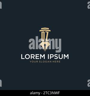DZ monogram initial logo with fountain pen and pillar style design ideas Stock Vector