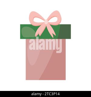 Big beige green gift box with ribbon bow, vector illustration Stock Vector