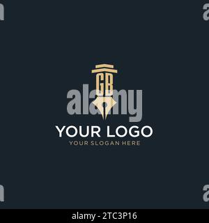 GB monogram initial logo with fountain pen and pillar style design ideas Stock Vector