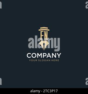FN monogram initial logo with fountain pen and pillar style design ideas Stock Vector