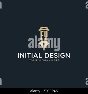 FY monogram initial logo with fountain pen and pillar style design ideas Stock Vector