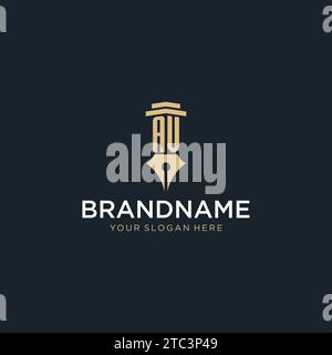 AV monogram initial logo with fountain pen and pillar style design ideas Stock Vector