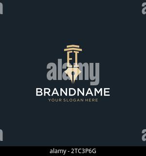 EI monogram initial logo with fountain pen and pillar style design ideas Stock Vector
