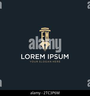 EM monogram initial logo with fountain pen and pillar style design ideas Stock Vector