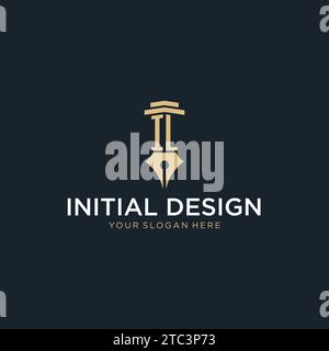 IL monogram initial logo with fountain pen and pillar style design ideas Stock Vector