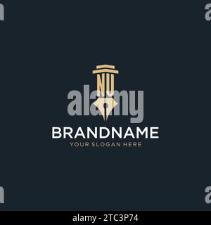 NV monogram initial logo with fountain pen and pillar style design ideas Stock Vector
