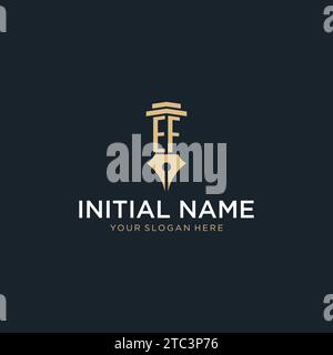 EF monogram initial logo with fountain pen and pillar style design ideas Stock Vector