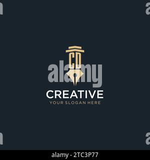 CD monogram initial logo with fountain pen and pillar style design ideas Stock Vector