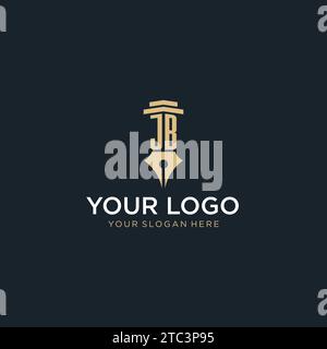 JB monogram initial logo with fountain pen and pillar style design ideas Stock Vector