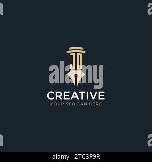 JD monogram initial logo with fountain pen and pillar style design ideas Stock Vector