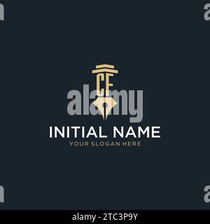 CF monogram initial logo with fountain pen and pillar style design ideas Stock Vector
