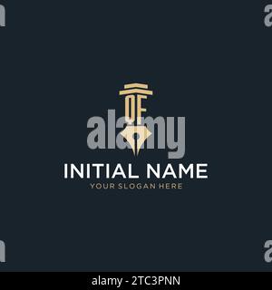 QF monogram initial logo with fountain pen and pillar style design ideas Stock Vector