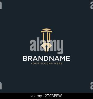 LV monogram initial logo with fountain pen and pillar style design ideas Stock Vector