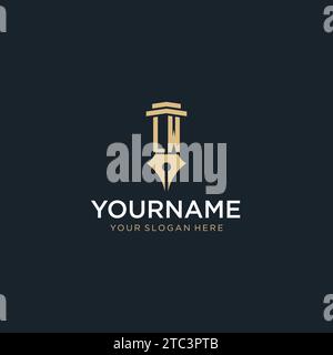 LW monogram initial logo with fountain pen and pillar style design ideas Stock Vector