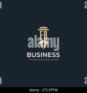 FR monogram initial logo with fountain pen and pillar style design ideas Stock Vector