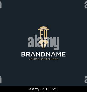 EV monogram initial logo with fountain pen and pillar style design ideas Stock Vector
