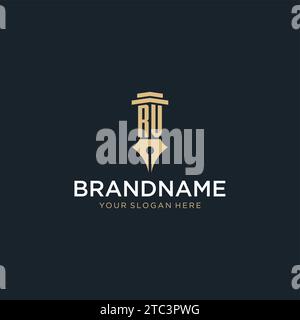 RV monogram initial logo with fountain pen and pillar style design ideas Stock Vector