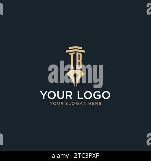 TB monogram initial logo with fountain pen and pillar style design ideas Stock Vector