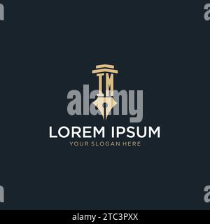 IM monogram initial logo with fountain pen and pillar style design ideas Stock Vector