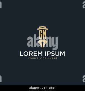 GM monogram initial logo with fountain pen and pillar style design ideas Stock Vector