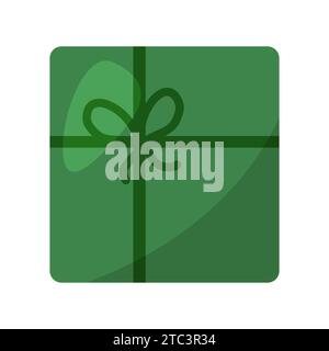 Square gift box wrapped in green paper tied with rope, vector illustration Stock Vector