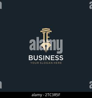 TE monogram initial logo with fountain pen and pillar style design ideas Stock Vector