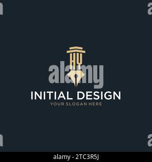 HY monogram initial logo with fountain pen and pillar style design ideas Stock Vector