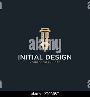 KY monogram initial logo with fountain pen and pillar style design ideas Stock Vector