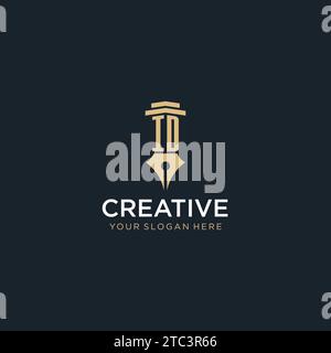 ID monogram initial logo with fountain pen and pillar style design ideas Stock Vector