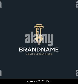 GI monogram initial logo with fountain pen and pillar style design ideas Stock Vector