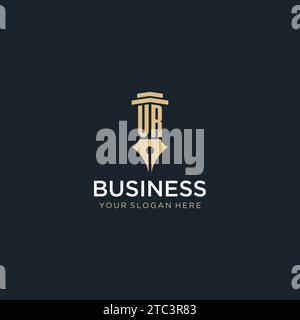 VR monogram initial logo with fountain pen and pillar style design ideas Stock Vector