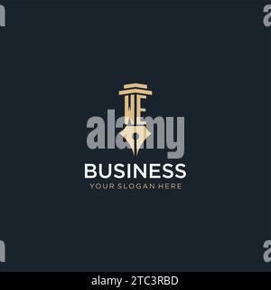 WE monogram initial logo with fountain pen and pillar style design ideas Stock Vector