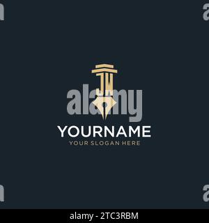JW monogram initial logo with fountain pen and pillar style design ideas Stock Vector