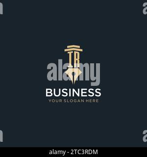 IR monogram initial logo with fountain pen and pillar style design ideas Stock Vector