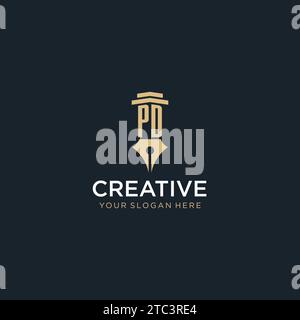 PD monogram initial logo with fountain pen and pillar style design ideas Stock Vector