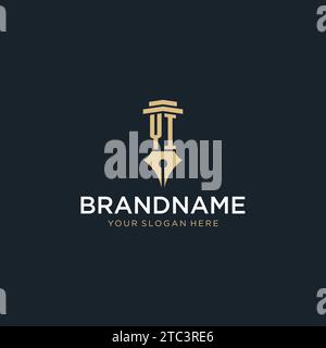 YI monogram initial logo with fountain pen and pillar style design ideas Stock Vector
