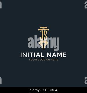 JS monogram initial logo with fountain pen and pillar style design ideas Stock Vector