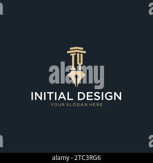 IY monogram initial logo with fountain pen and pillar style design ideas Stock Vector