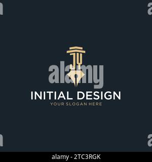 JY monogram initial logo with fountain pen and pillar style design ideas Stock Vector
