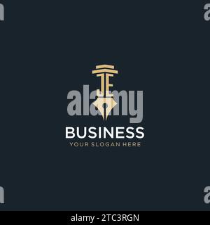 JE monogram initial logo with fountain pen and pillar style design ideas Stock Vector