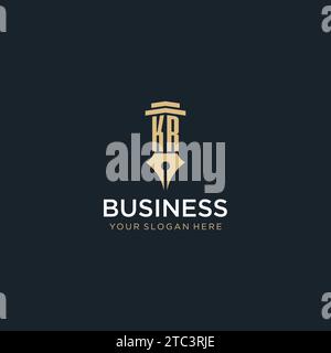 KR monogram initial logo with fountain pen and pillar style design ideas Stock Vector