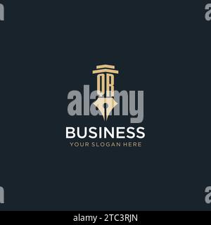QR monogram initial logo with fountain pen and pillar style design ideas Stock Vector
