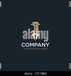 JA monogram initial logo with fountain pen and pillar style design ideas Stock Vector