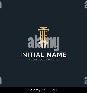 RF monogram initial logo with fountain pen and pillar style design ideas Stock Vector